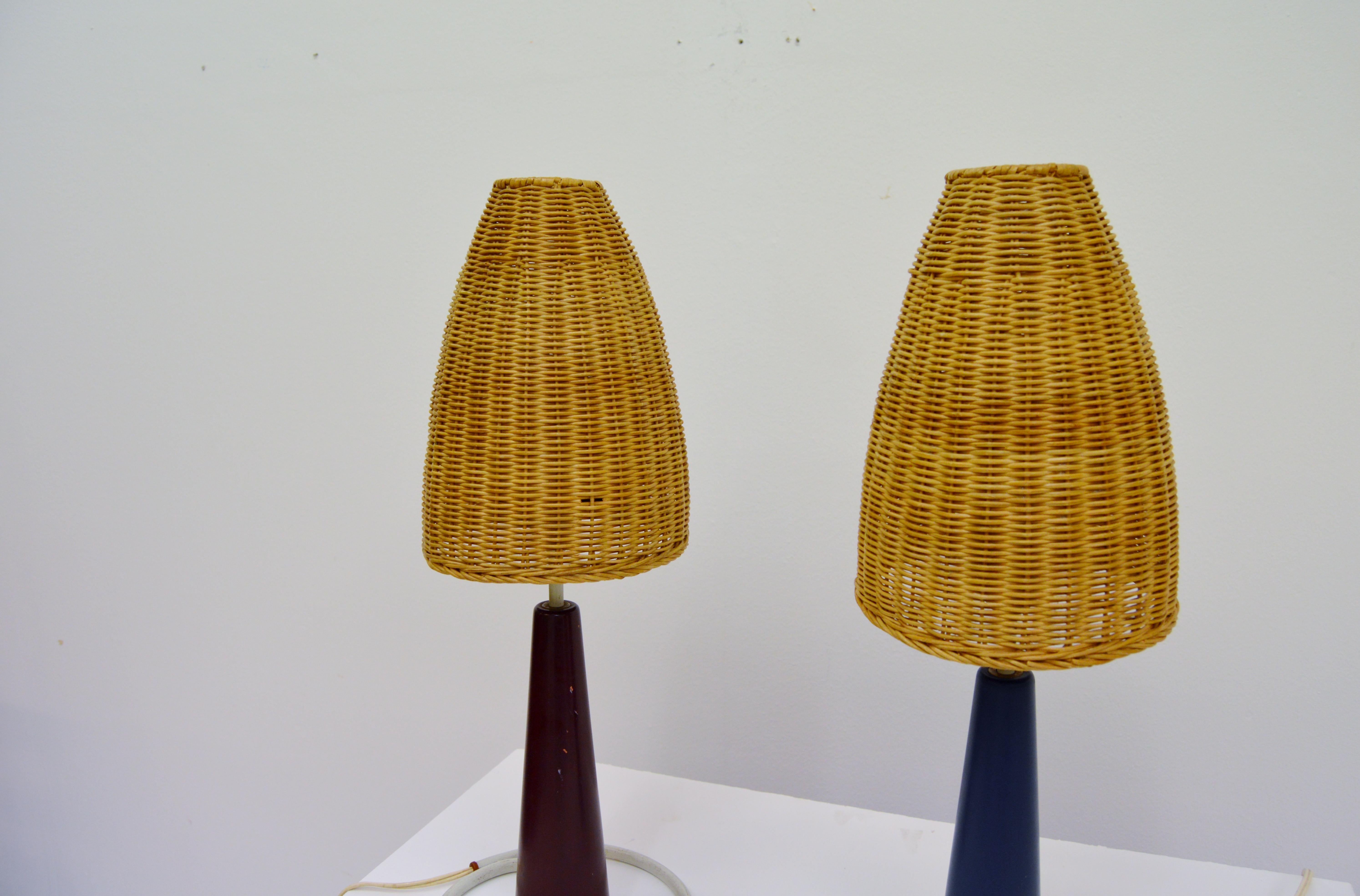 Swedish Midcentury Pair of Scandinavian Modern Bergbom Cone Shaped Table Lamps For Sale
