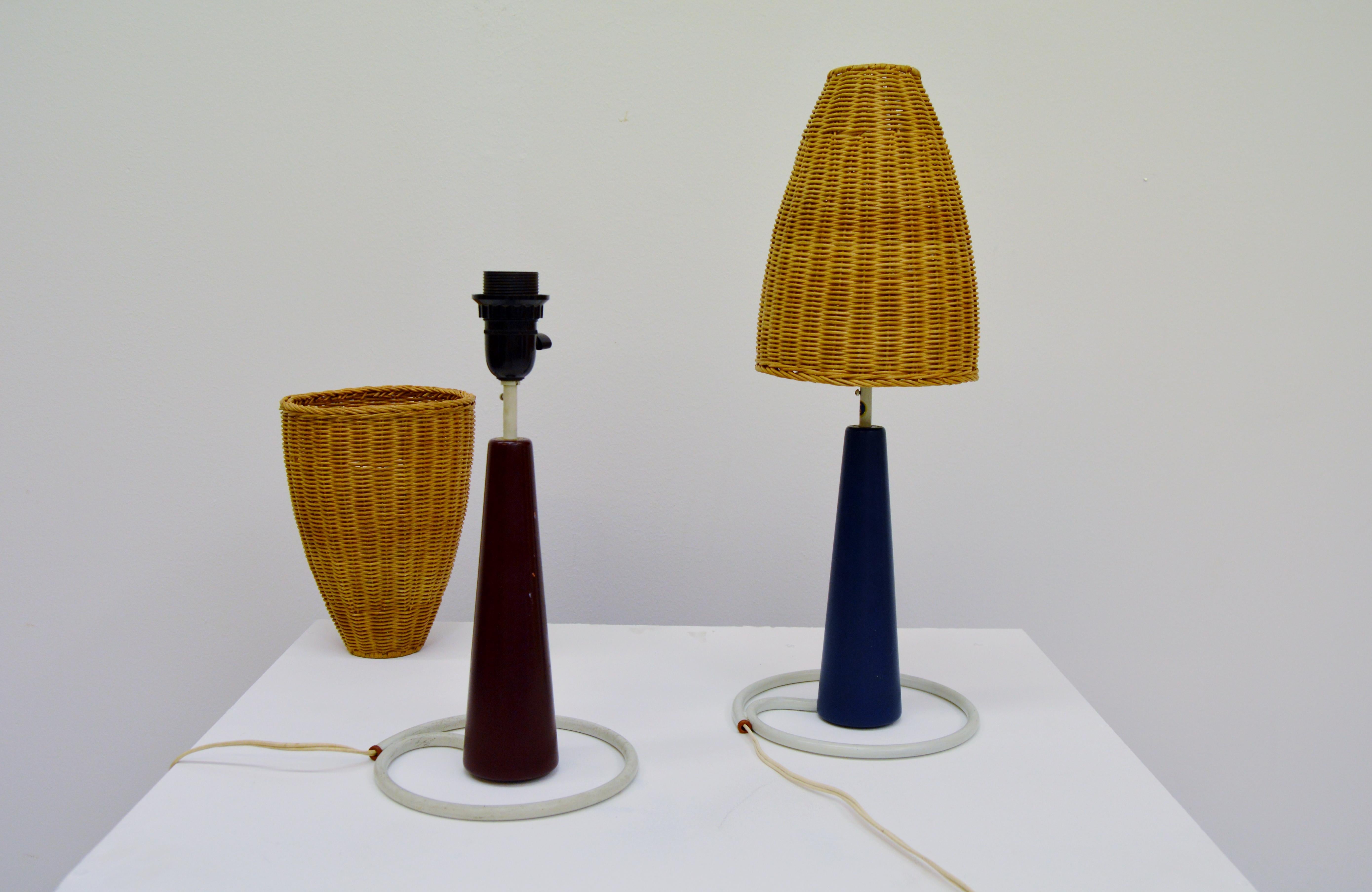 Midcentury Pair of Scandinavian Modern Bergbom Cone Shaped Table Lamps For Sale 2