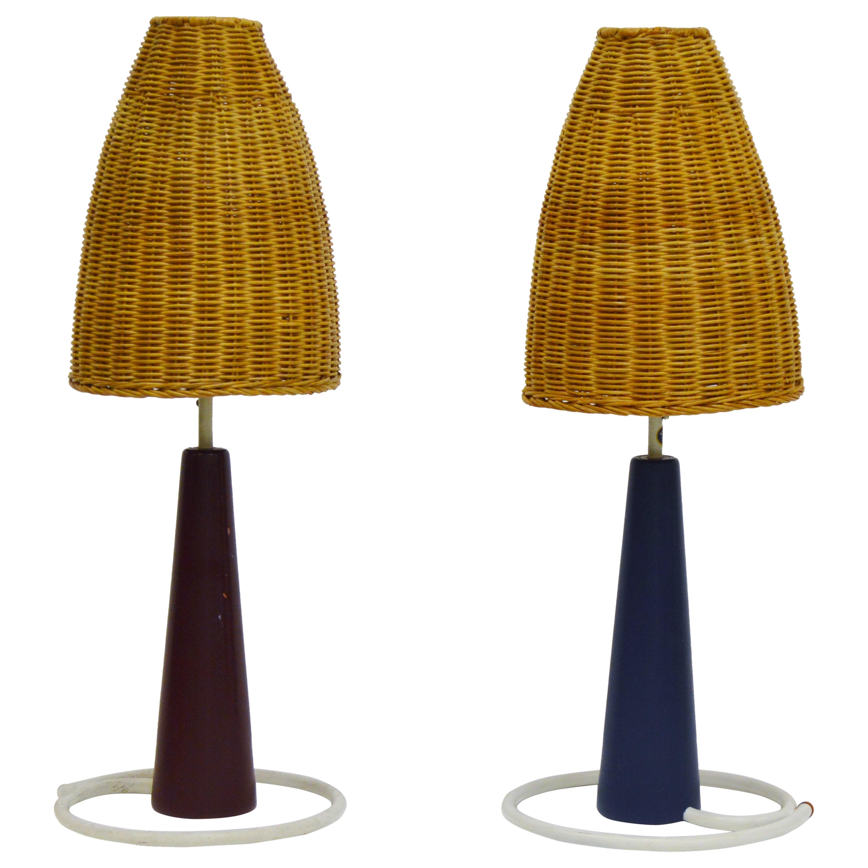 Midcentury Pair of Scandinavian Modern Bergbom Cone Shaped Table Lamps For Sale