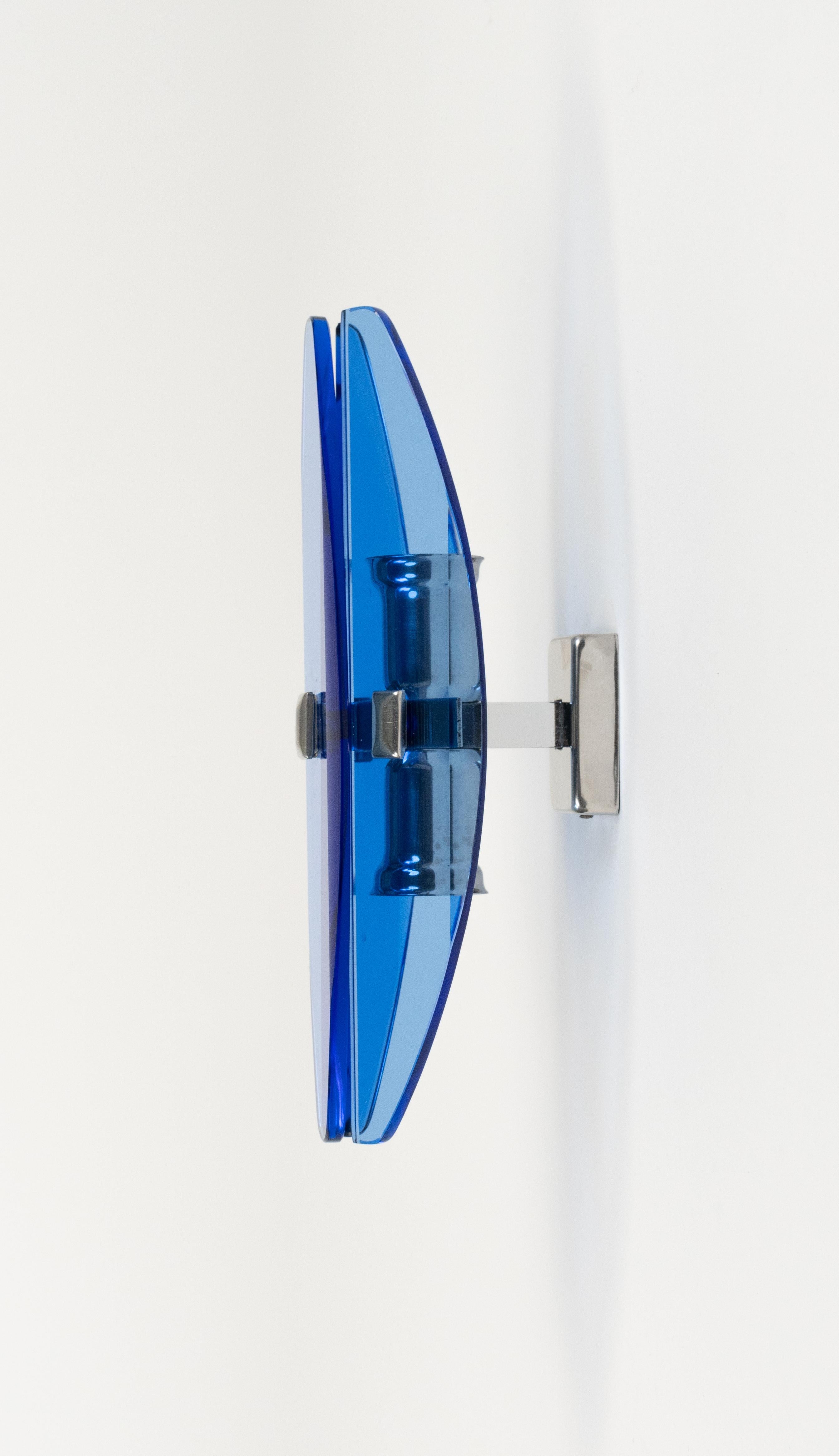 Midcentury Pair of Sconces Blue Glass and Chrome by Veca, Italy 1960s For Sale 2