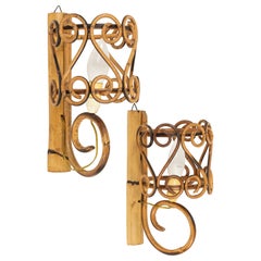 Midcentury Pair of Sconces in Bamboo and Rattan Louis Sognot Style, Italy 1960s