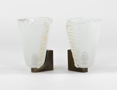 Midcentury Pair of Sconces in Brass and "Reticello" Glass by Venini, Italy 1950s