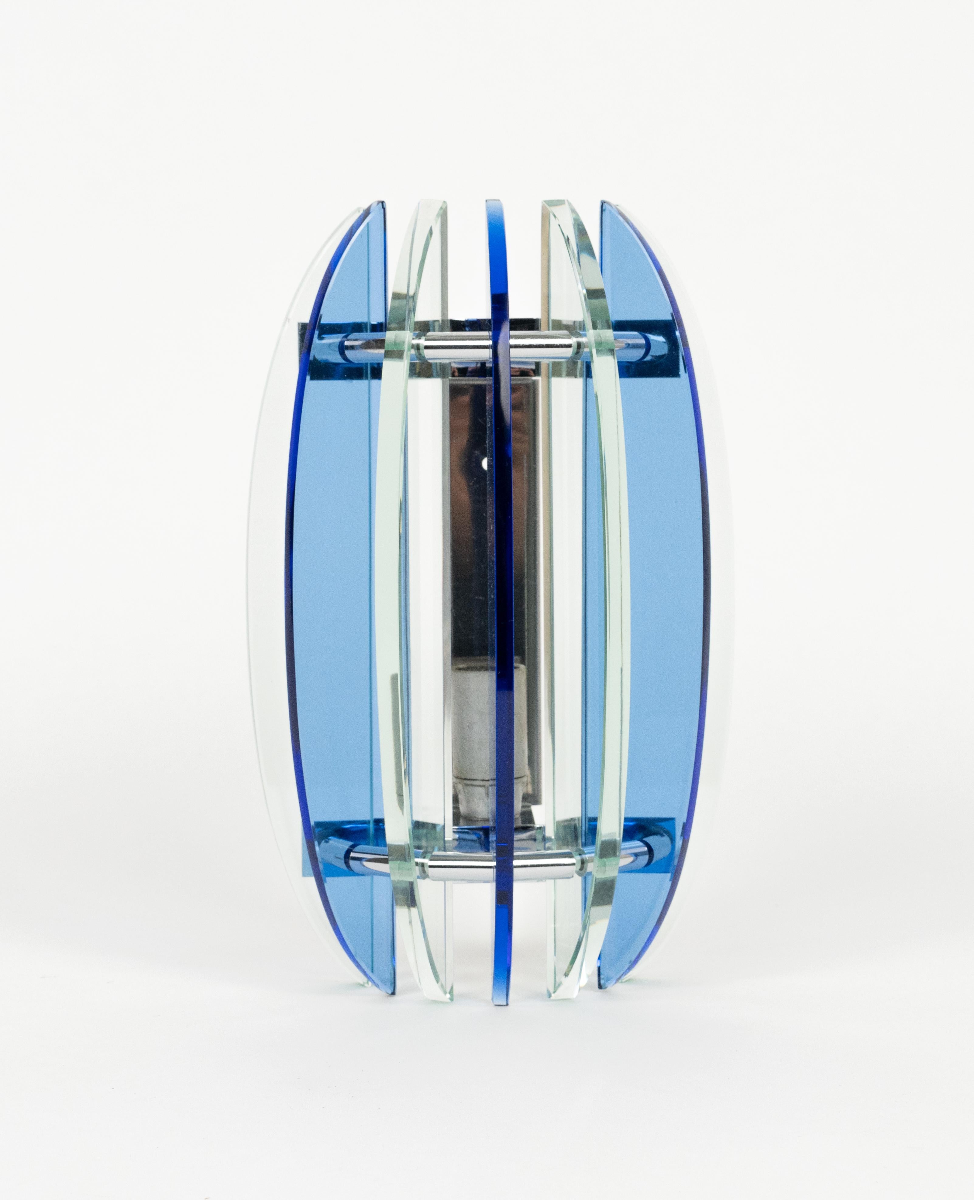 Italian Midcentury Pair of Sconces in Colored Glass and Chrome by Veca, Italy, 1970s For Sale