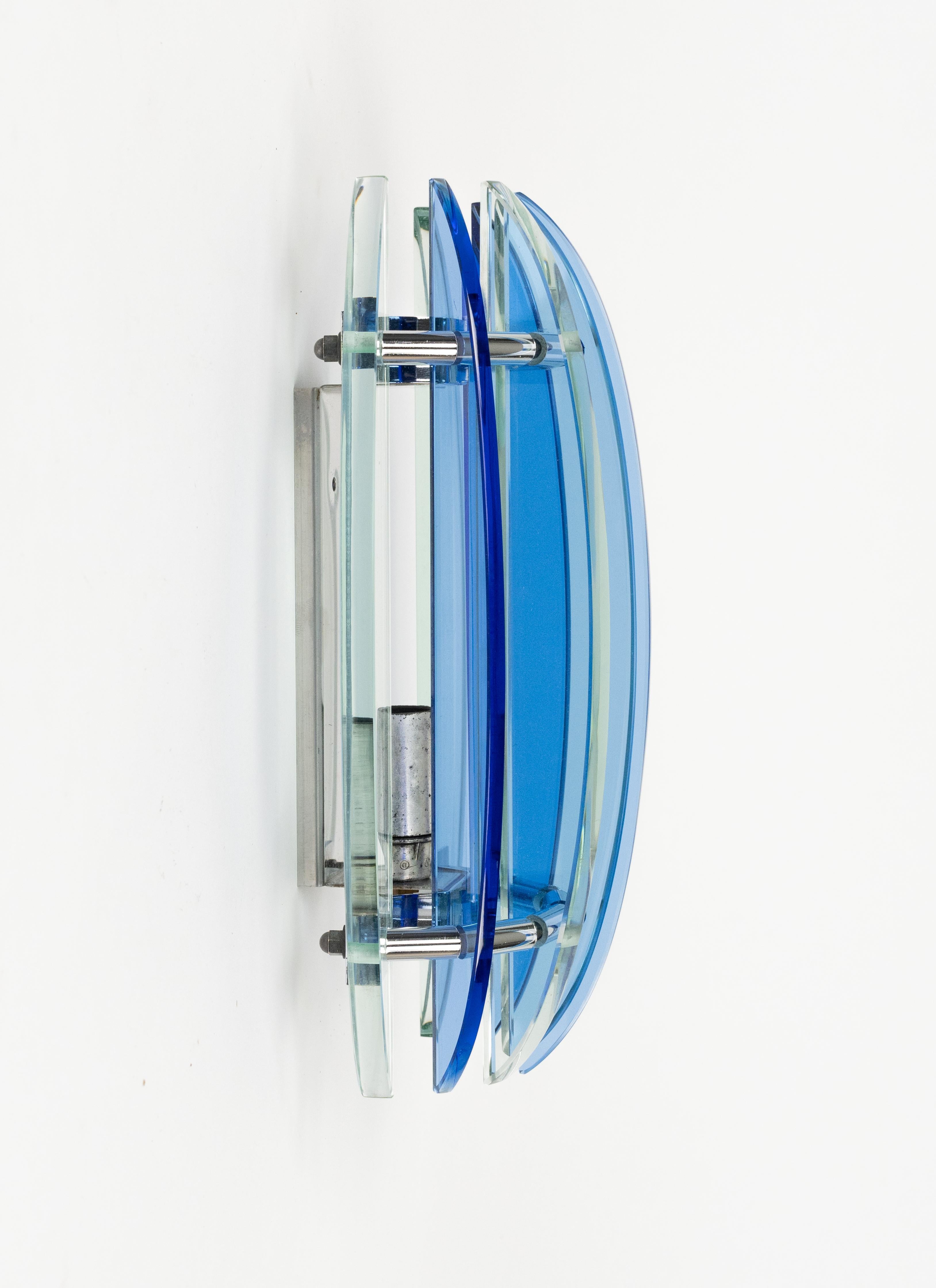 Late 20th Century Midcentury Pair of Sconces in Colored Glass and Chrome by Veca, Italy, 1970s For Sale