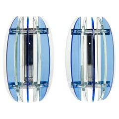 Midcentury Pair of Sconces in Colored Glass and Chrome by Veca, Italy, 1970s