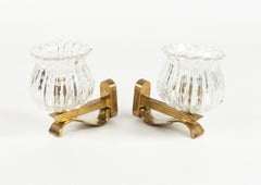 Midcentury Pair of Sconces in Glass & Brass Barovier & Toso Style, Italy 1960s