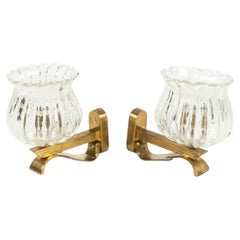 Midcentury Pair of Sconces in Glass & Brass Barovier & Toso Style, Italy 1960s
