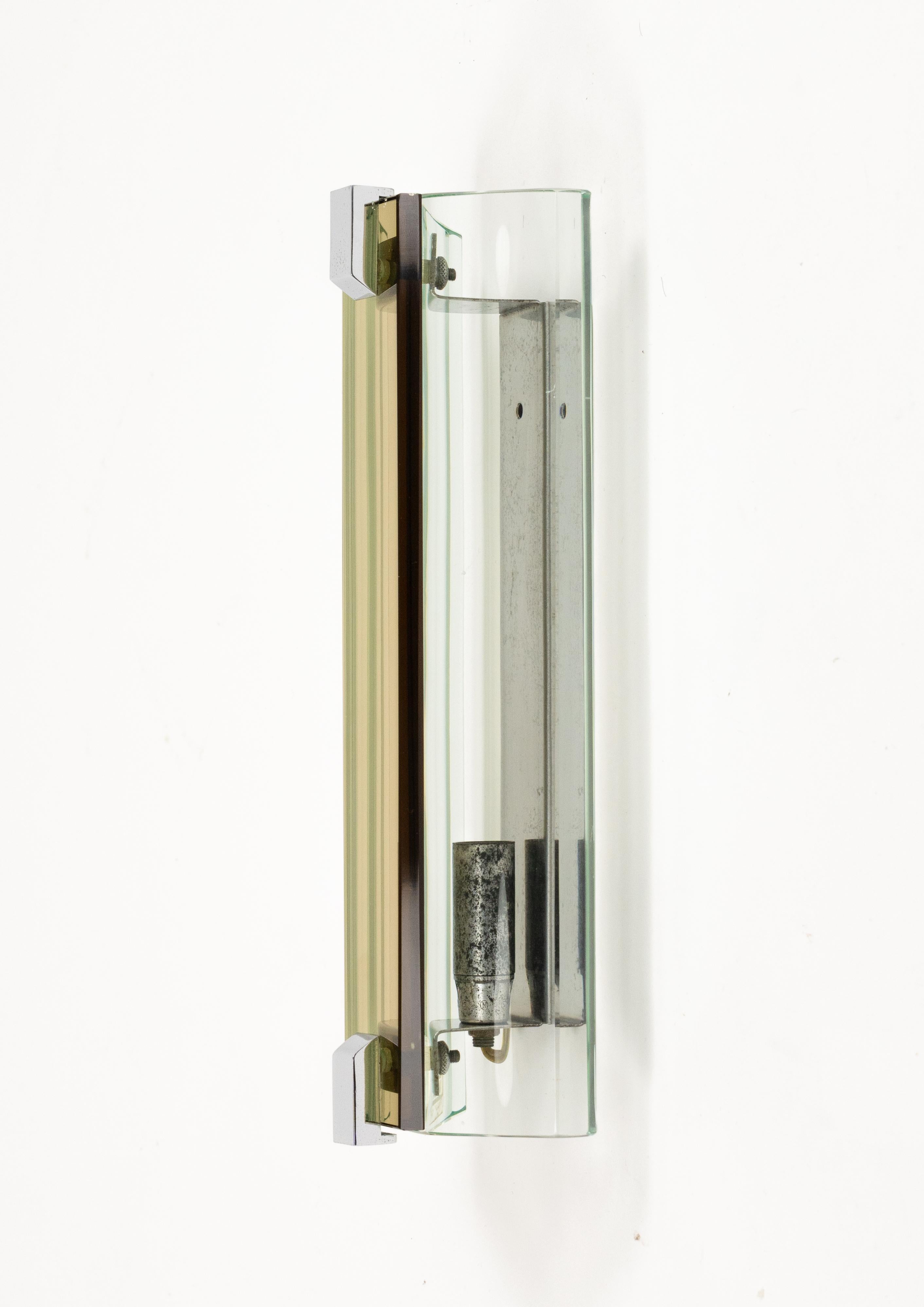 Midcentury Pair of Sconces Wall Lamps in Glass and Steel by Veca, Italy 1970s For Sale 2