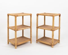 Midcentury Pair of Side Tables in Bamboo, Rattan and Wicker, Italy 1960s