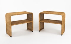 Midcentury Pair of Side Tables in Rattan Vivai Del Sud Style, Italy 1970s