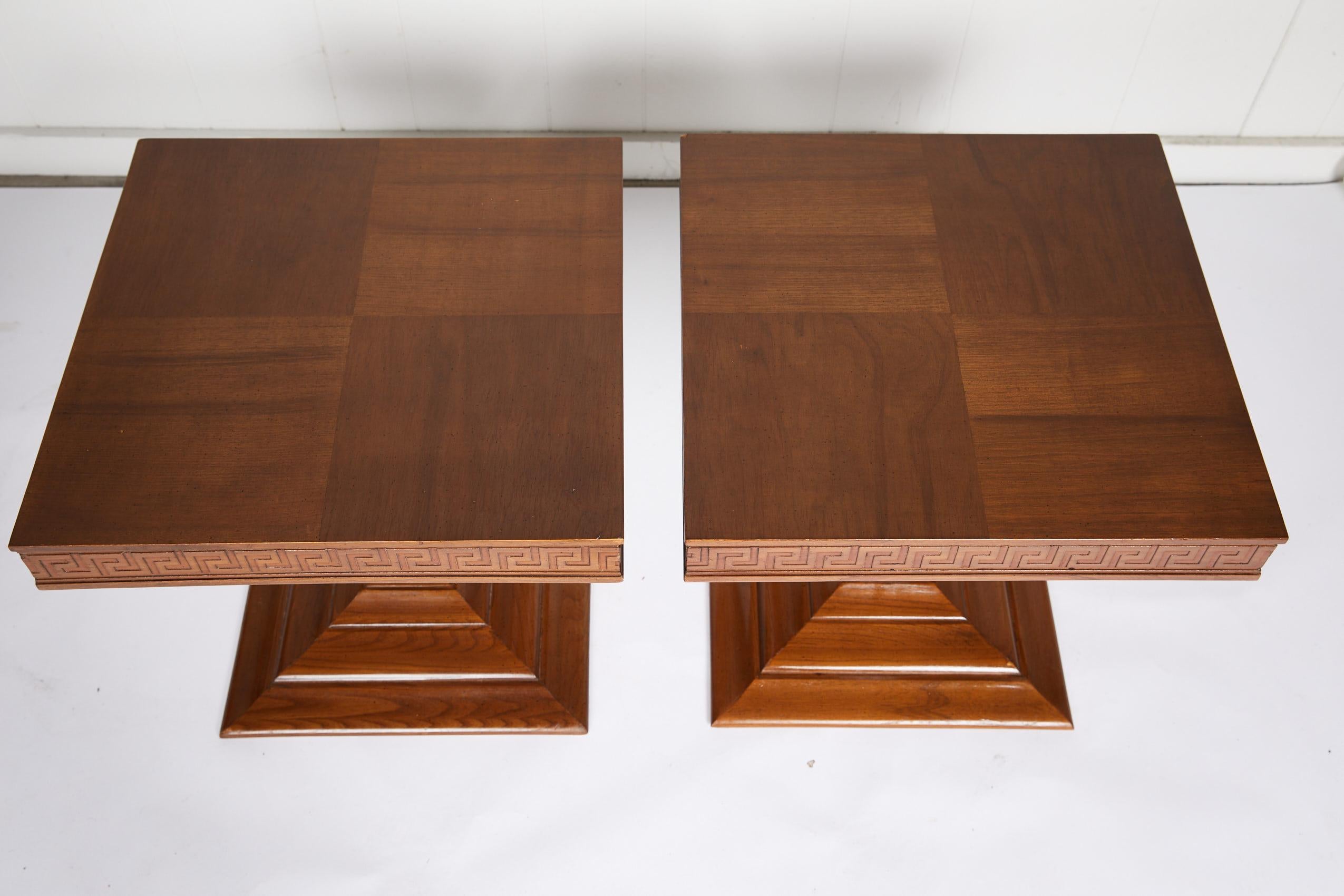 Regency Midcentury Pair of Side Tables with Greek Key Detail