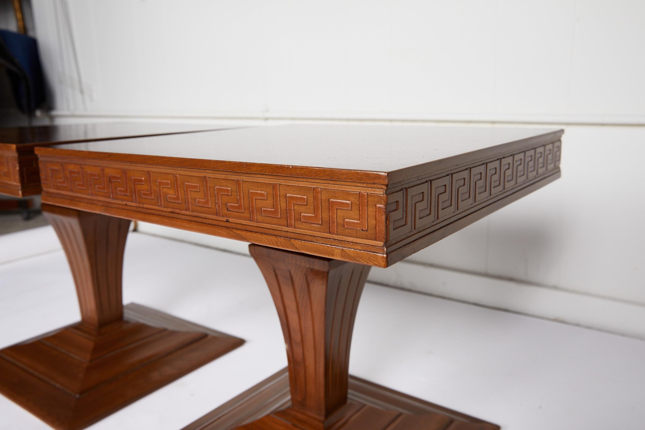 20th Century Midcentury Pair of Side Tables with Greek Key Detail