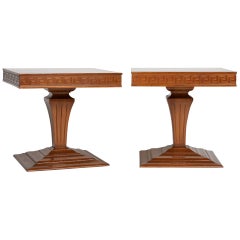 Midcentury Pair of Side Tables with Greek Key Detail