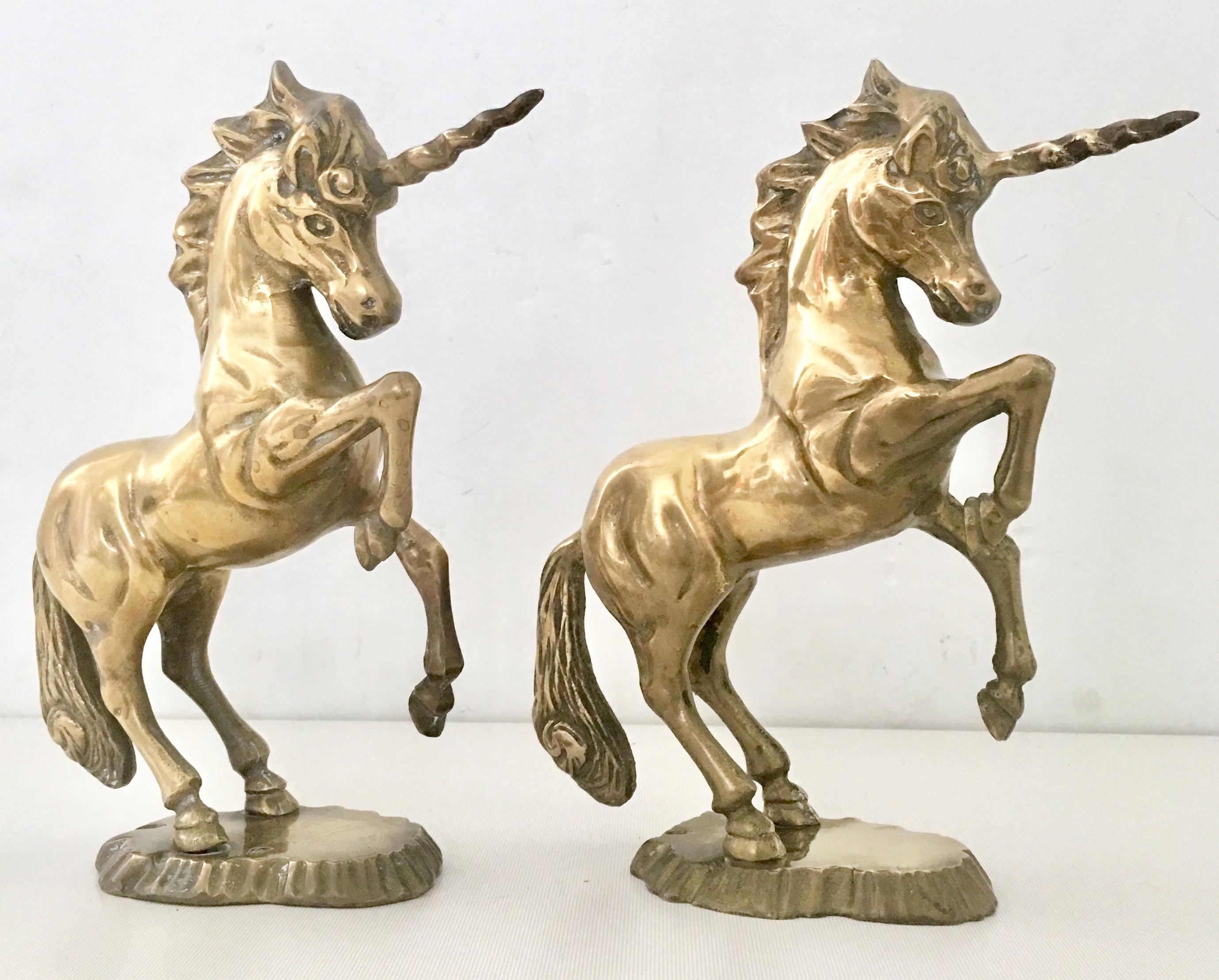 Asian Midcentury Pair of Solid Brass Unicorn Sculptures