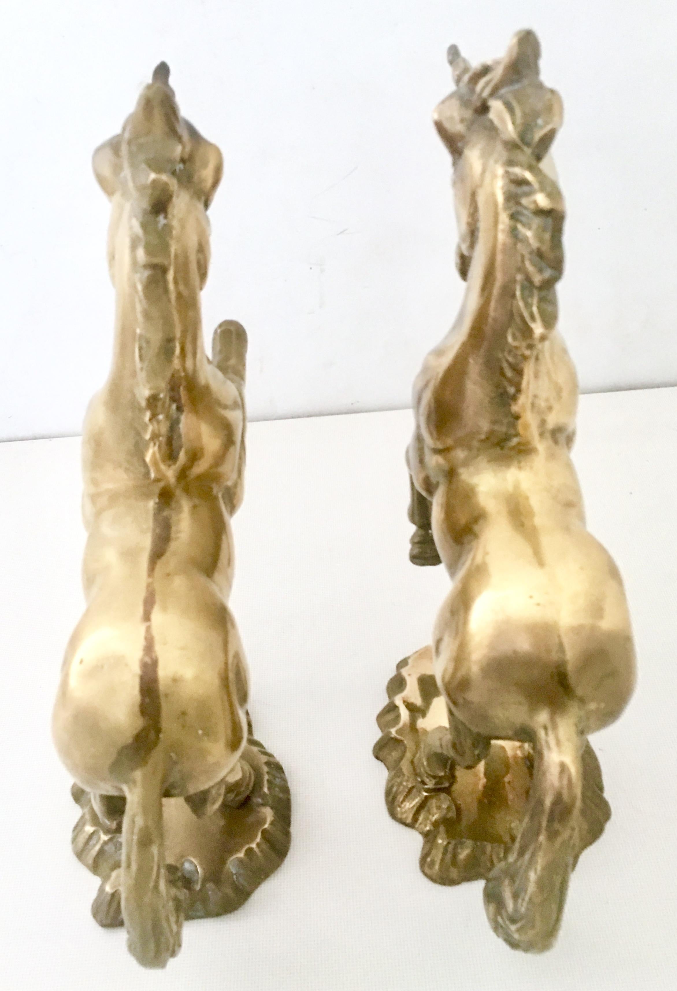 Midcentury Pair of Solid Brass Unicorn Sculptures In Good Condition In West Palm Beach, FL