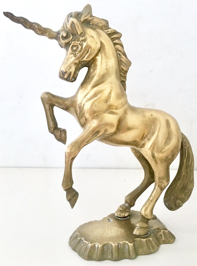 Midcentury Pair of Solid Brass Unicorn Sculptures at 1stDibs