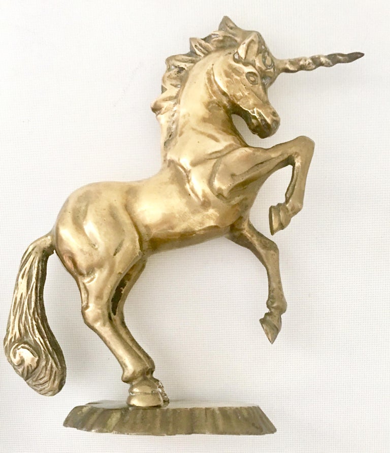 Midcentury Pair of Solid Brass Unicorn Sculptures at 1stDibs