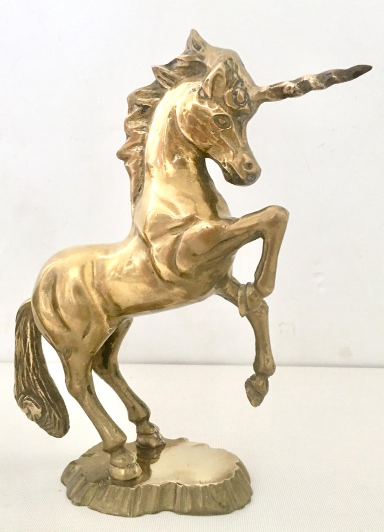 Midcentury Pair of Solid Brass Unicorn Sculptures at 1stDibs