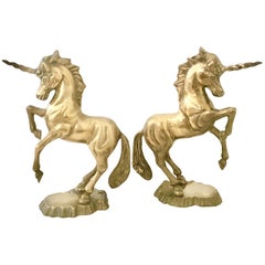 Vintage Midcentury Pair of Solid Brass Unicorn Sculptures