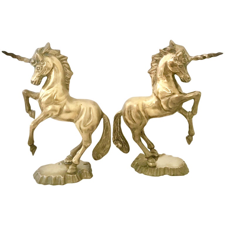 Midcentury Pair of Solid Brass Unicorn Sculptures at 1stDibs