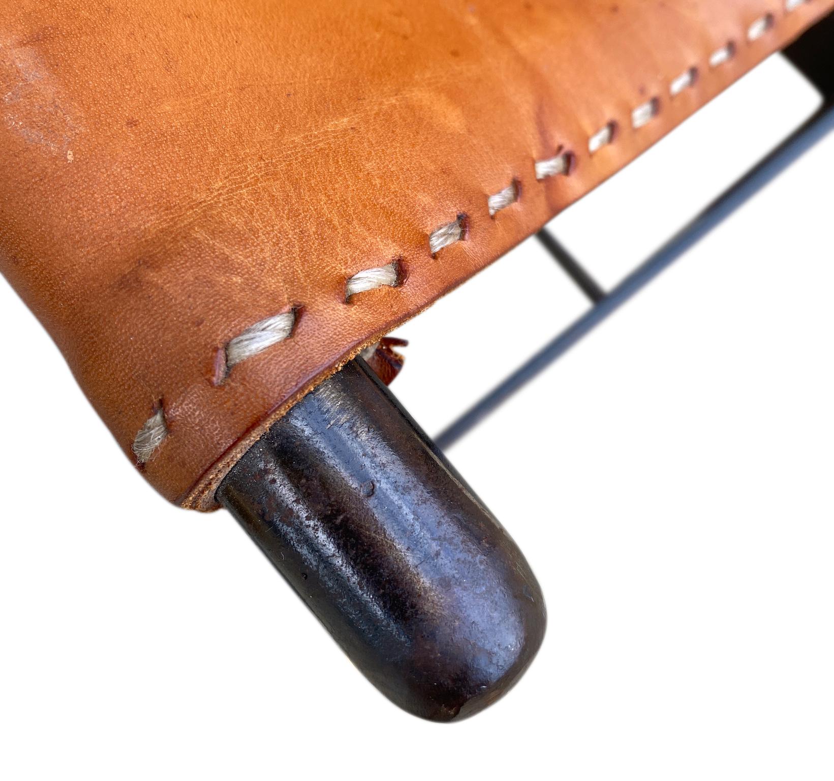 Mid-Century Modern Midcentury Pair of Steel and Leather Sling Stools Style of William Katavolos
