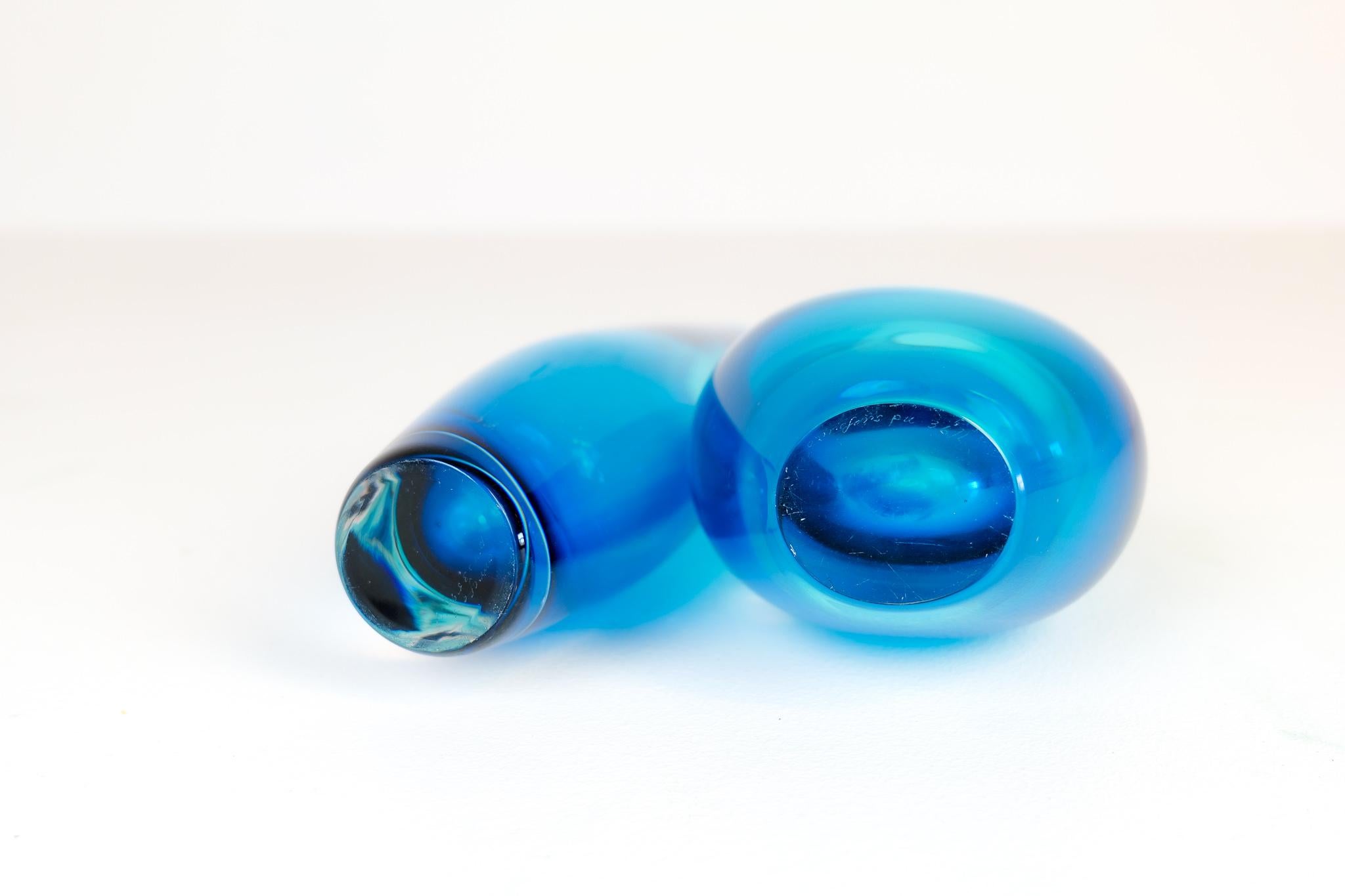 Art Glass Midcentury Modern Pair of Sven Palmqvist Orrefors Heavy Crystal Vases Clear Blue For Sale