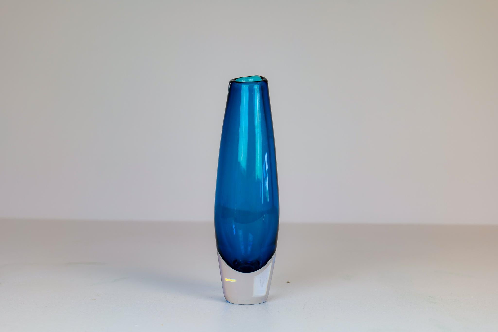 Mid-20th Century Midcentury Modern Pair of Sven Palmqvist Orrefors Heavy Crystal Vases Clear Blue For Sale