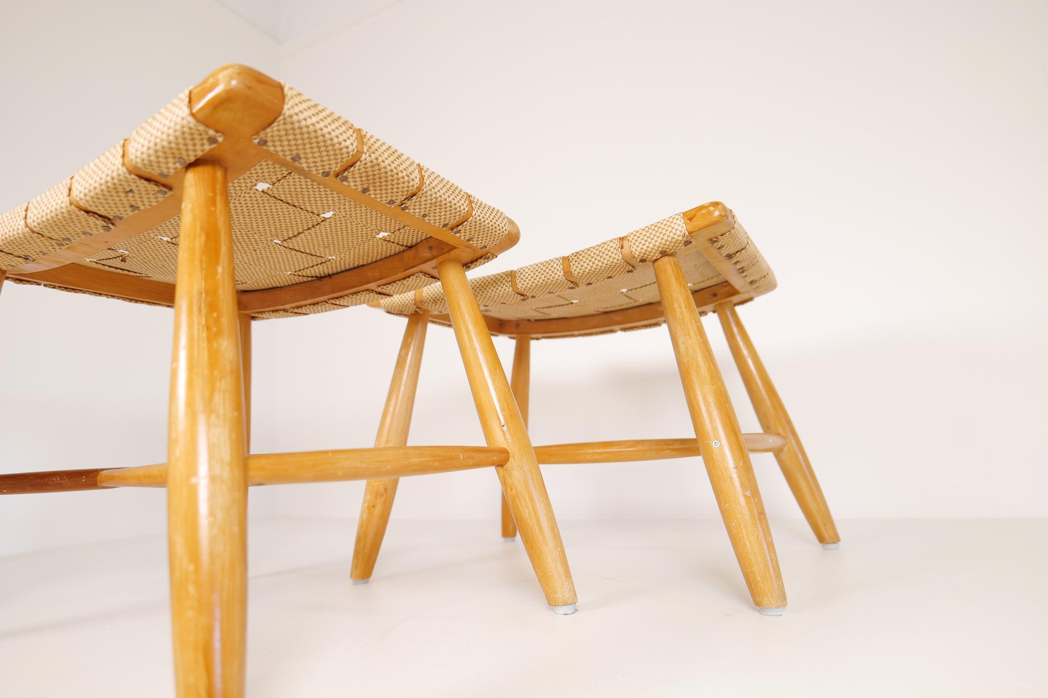 Midcentury Pair of Swedish Stools in Lacquered Birch, 1960s For Sale 10