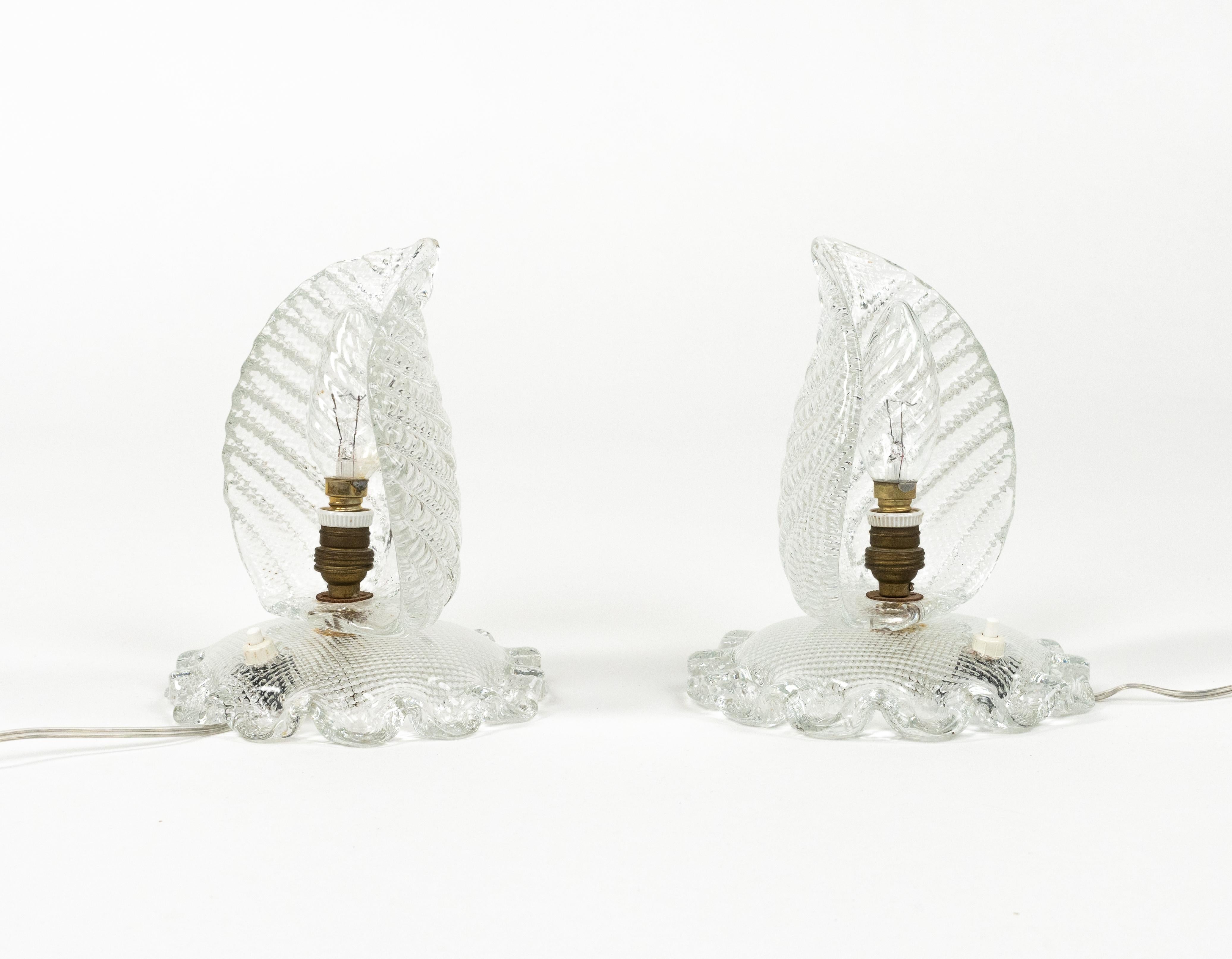 Paire de lampes de table en verre de Murano de style Barovier&Toso, Italie années 1950 en vente 7