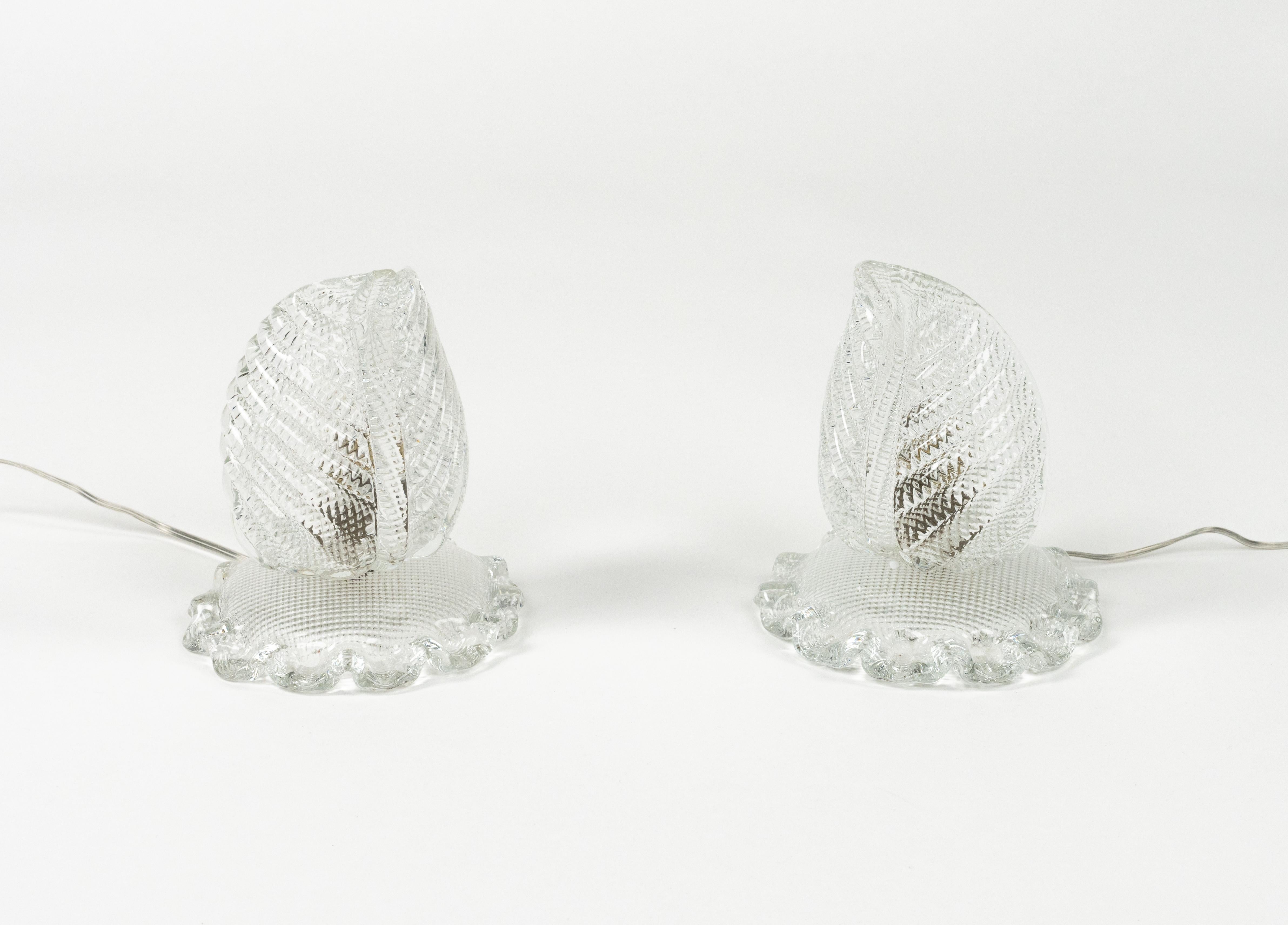 Mid-Century Modern Paire de lampes de table en verre de Murano de style Barovier&Toso, Italie années 1950 en vente