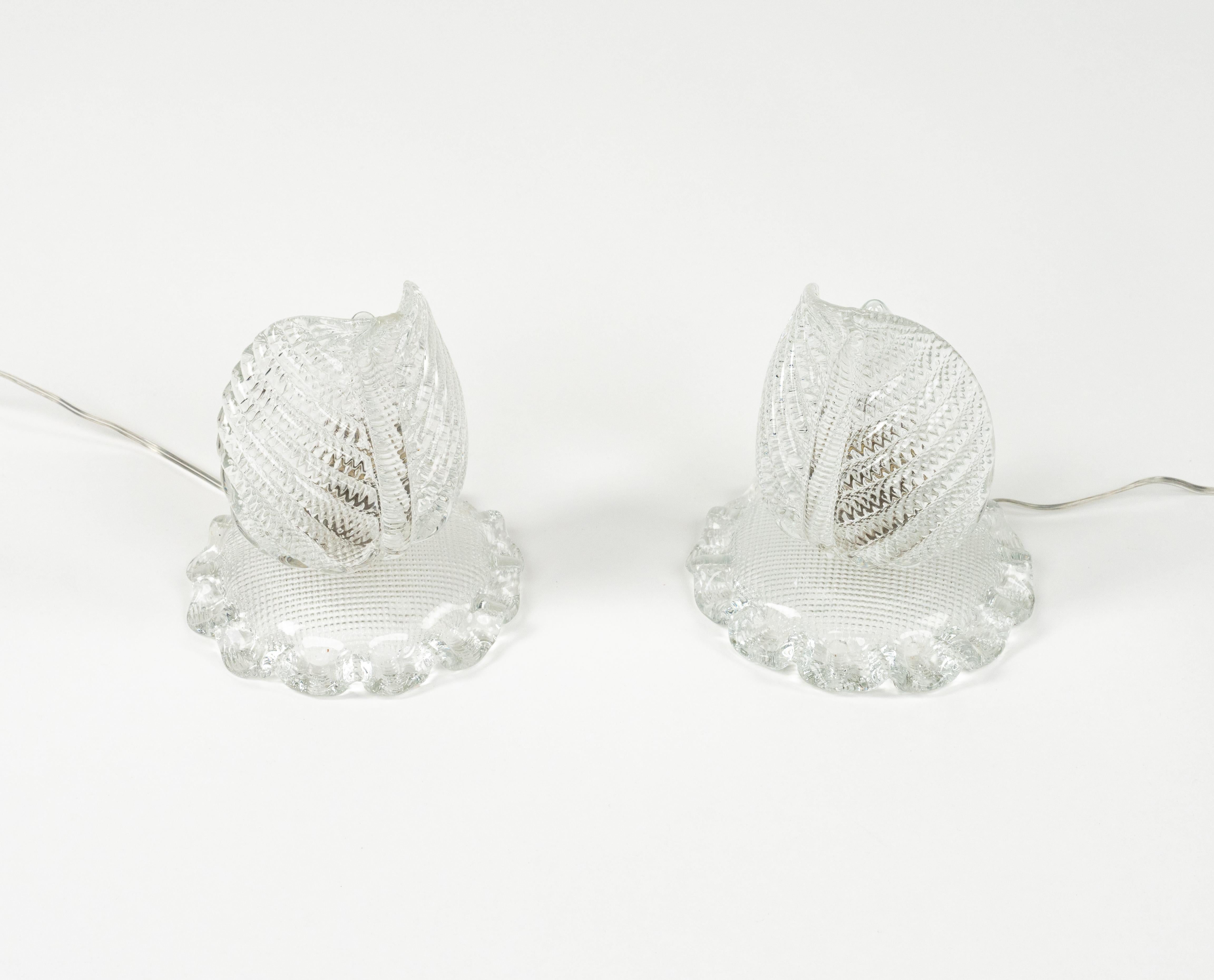 italien Paire de lampes de table en verre de Murano de style Barovier&Toso, Italie années 1950 en vente