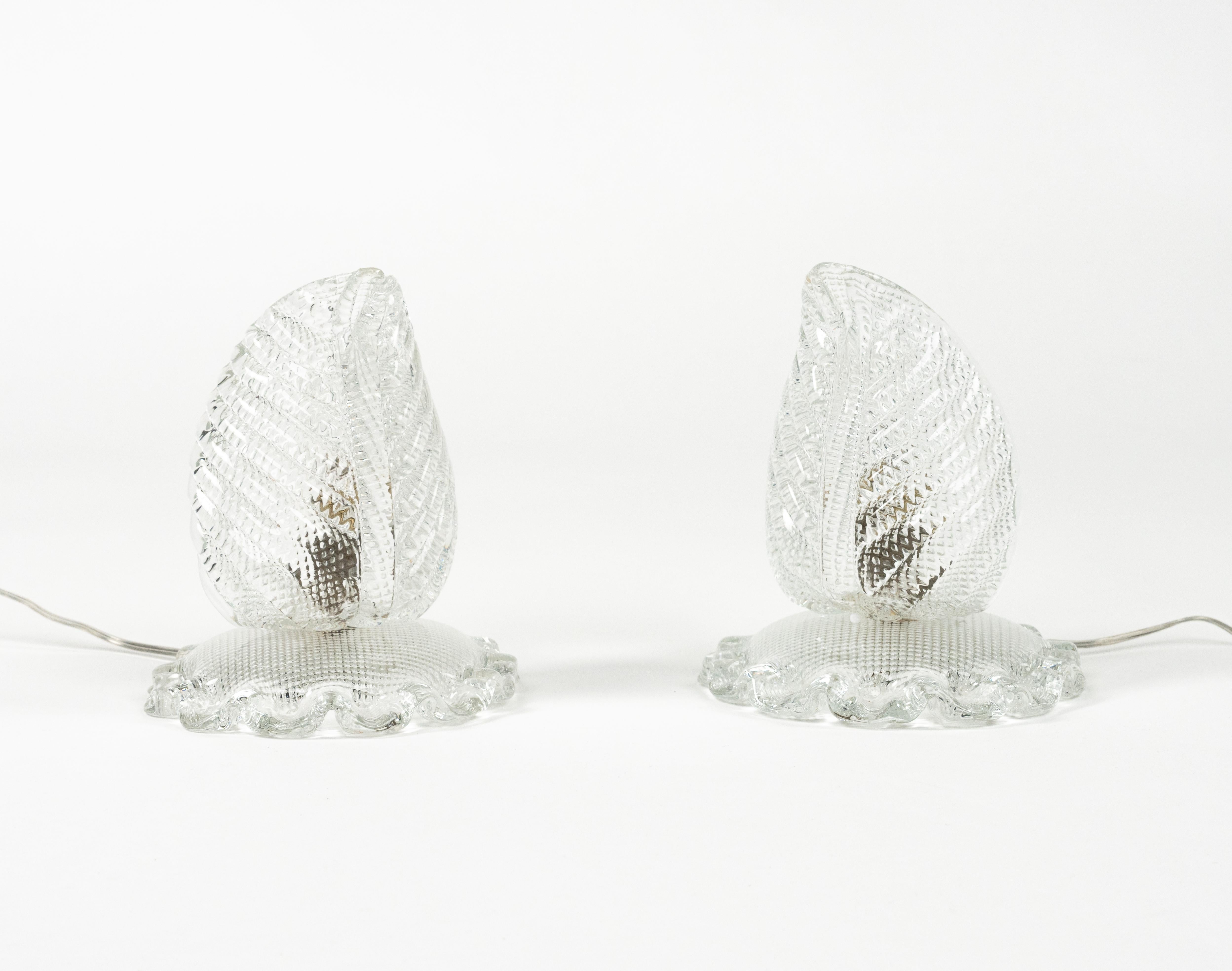 Paire de lampes de table en verre de Murano de style Barovier&Toso, Italie années 1950 Bon état - En vente à Rome, IT
