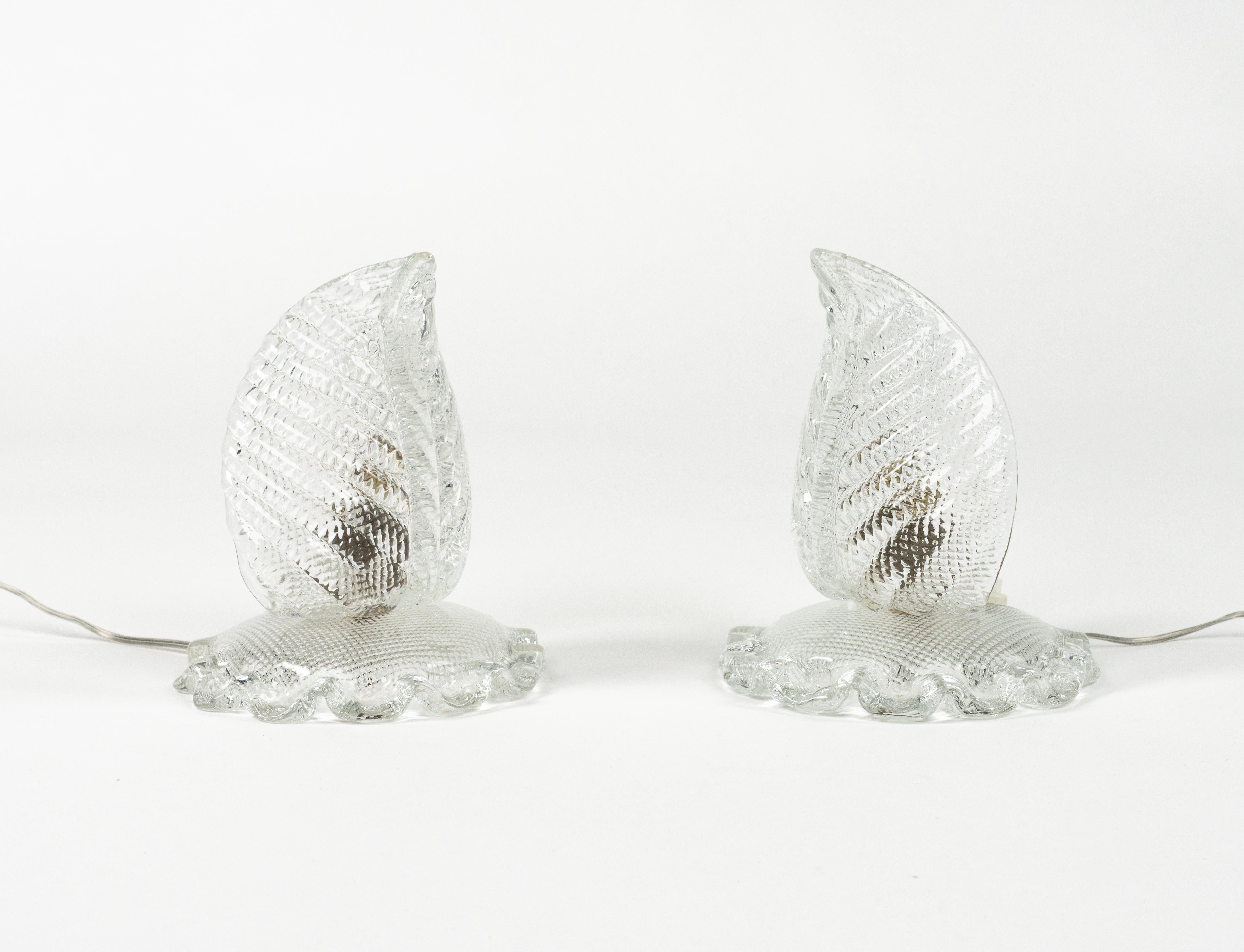 Milieu du XXe siècle Paire de lampes de table en verre de Murano de style Barovier&Toso, Italie années 1950 en vente