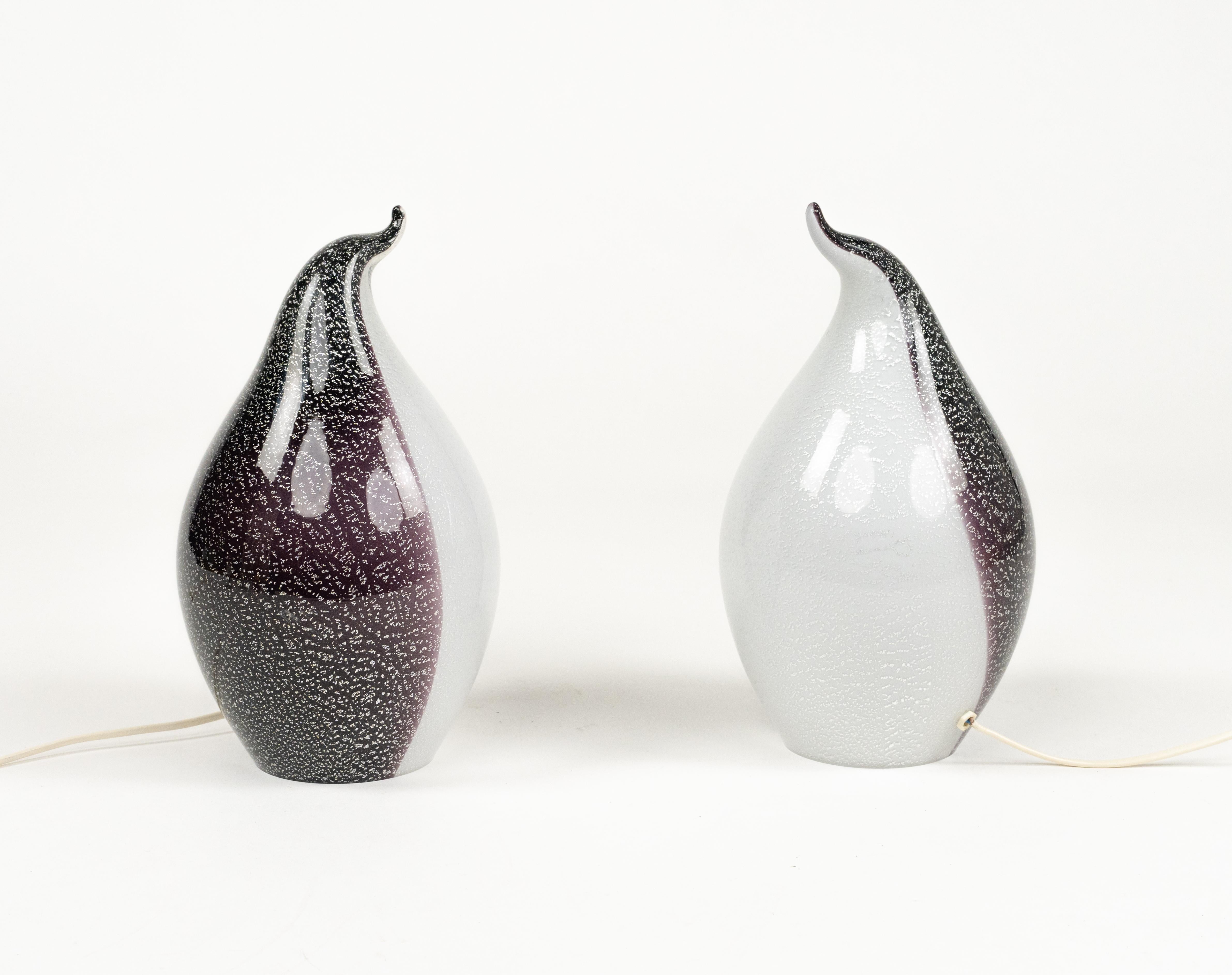 Midcentury Pair of Table Lamp in Murano Glass Shape of Penguin, Italy 1970s For Sale 7