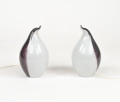 Midcentury Pair of Table Lamp in Murano Glass Shape of Penguin, Italy 1970s