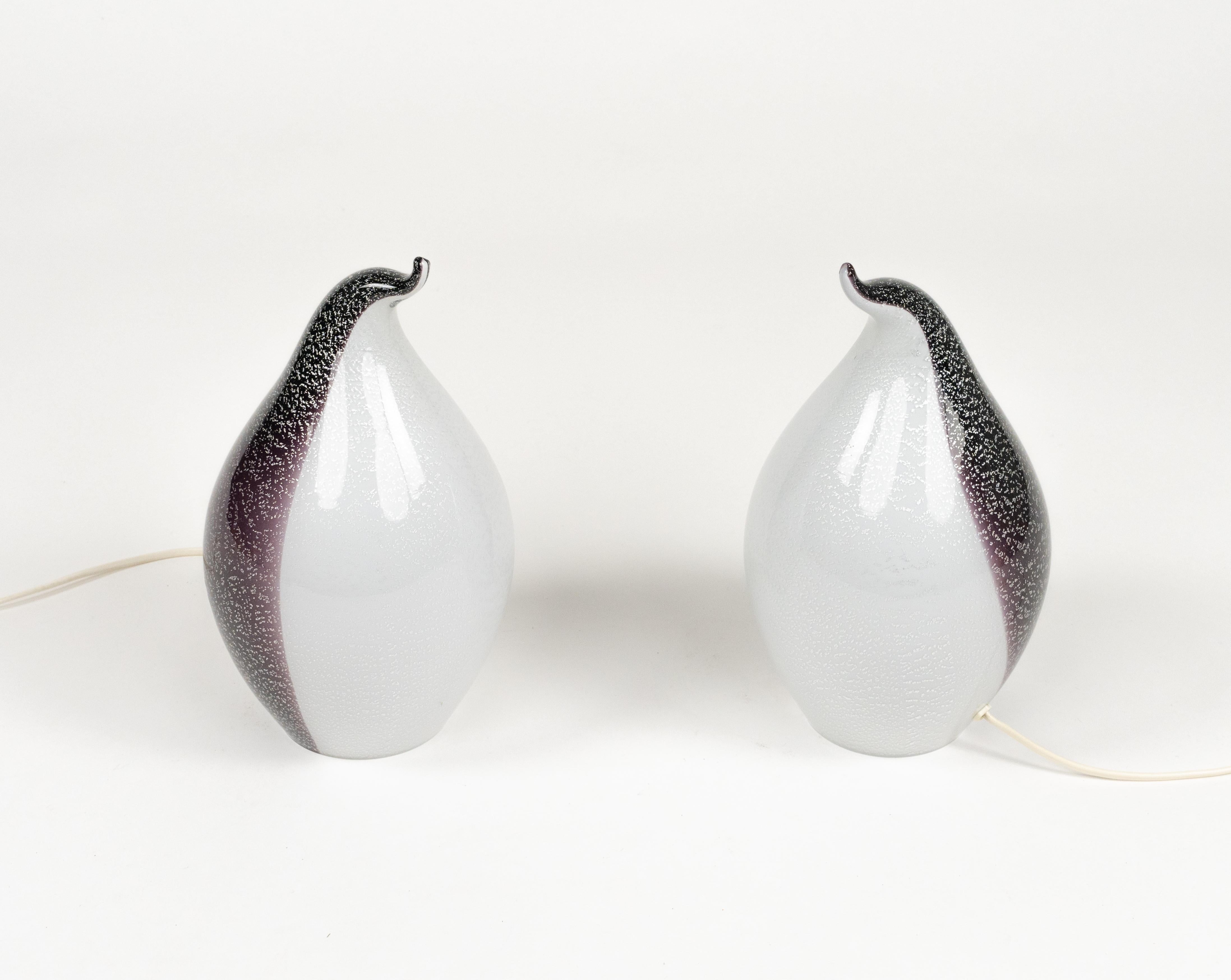 Mid-Century Modern Midcentury Pair of Table Lamp in Murano Glass Shape of Penguin, Italy 1970s For Sale
