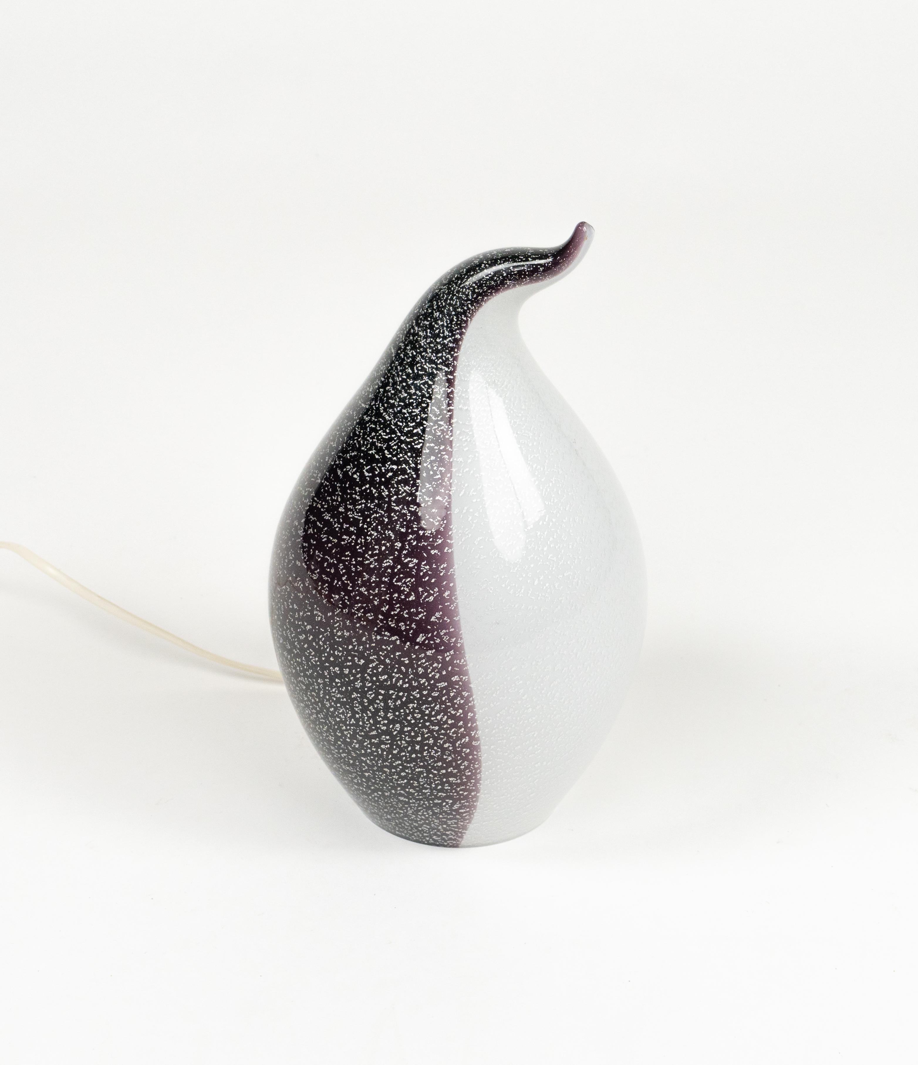 Late 20th Century Midcentury Pair of Table Lamp in Murano Glass Shape of Penguin, Italy 1970s For Sale