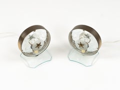 Midcentury Pair of Table Lamps in Brass & Glass Fontana Arte Style, Italy 1950s