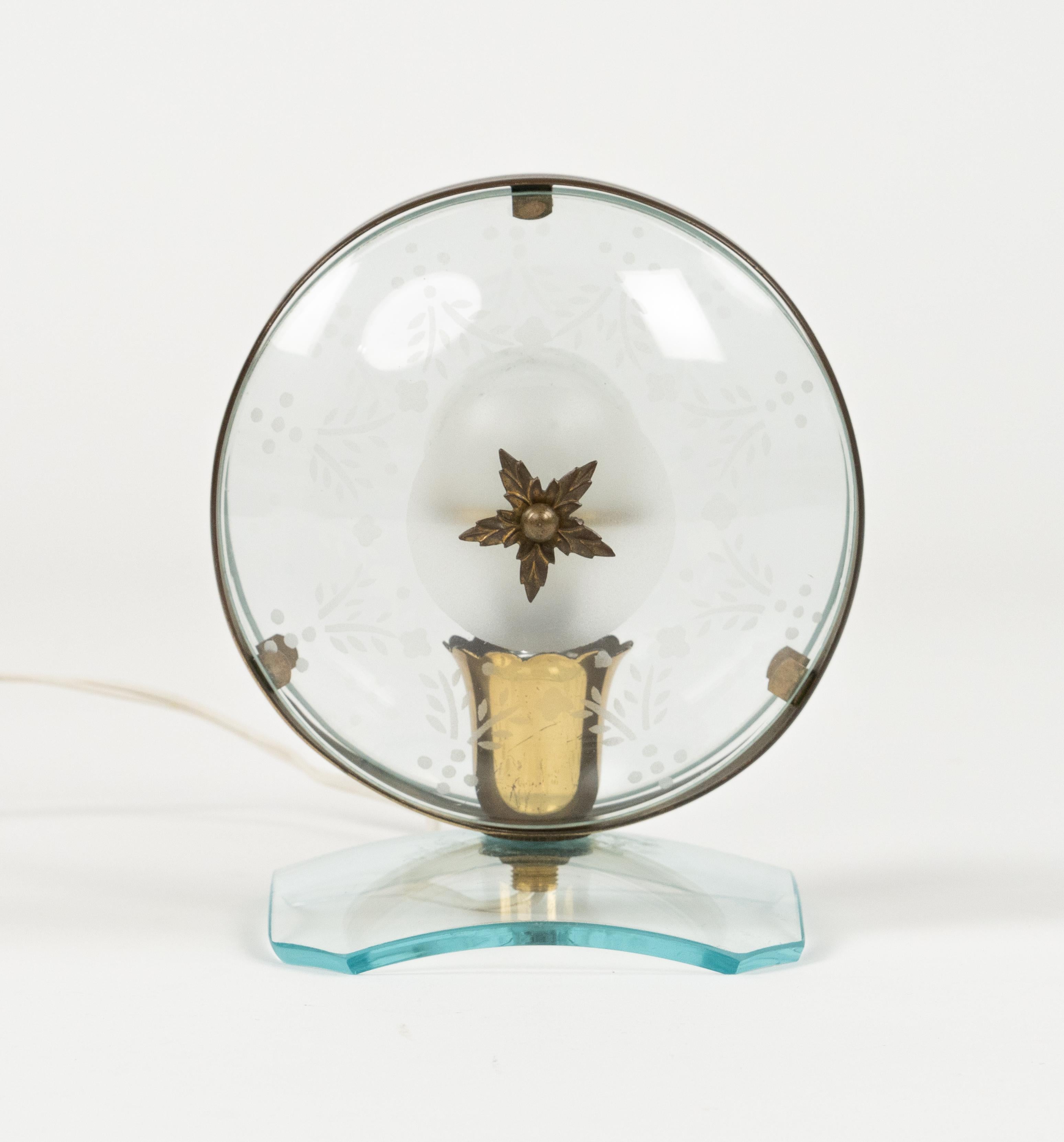 Midcentury Pair of Table Lamps in Brass & Glass Fontana Arte Style, Italy 1950s For Sale 2