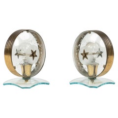 Midcentury Pair of Table Lamps in Brass & Glass Fontana Arte Style, Italy 1950s