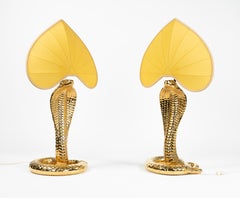 Paire de lampes de table en céramique dorée de Tommaso Barbi, Italie, années 1970