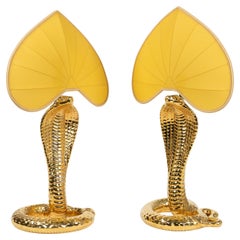 Midcentury Pair of Table Lamps in Gold Ceramic by Tommaso Barbi, Italy 1970s