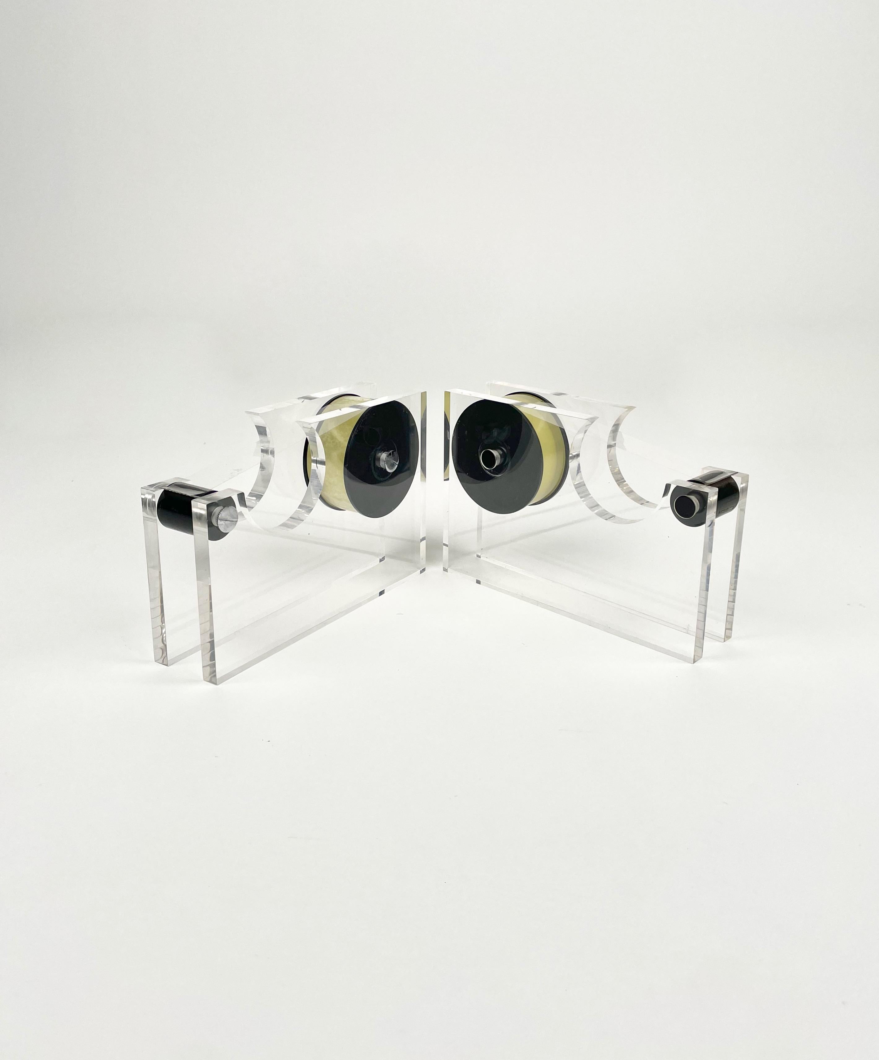 Midcentury Pair of Tape Dispenser in Lucite by Felice Antonio Botta, Italy 1970s In Good Condition For Sale In Rome, IT
