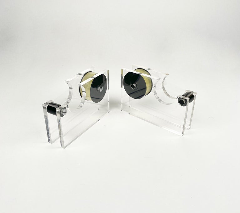 Midcentury Pair of Tape Dispenser in Lucite by Felice Antonio Botta