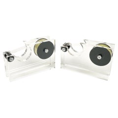 Midcentury Pair of Tape Dispenser in Lucite by Felice Antonio Botta, Italy 1970s