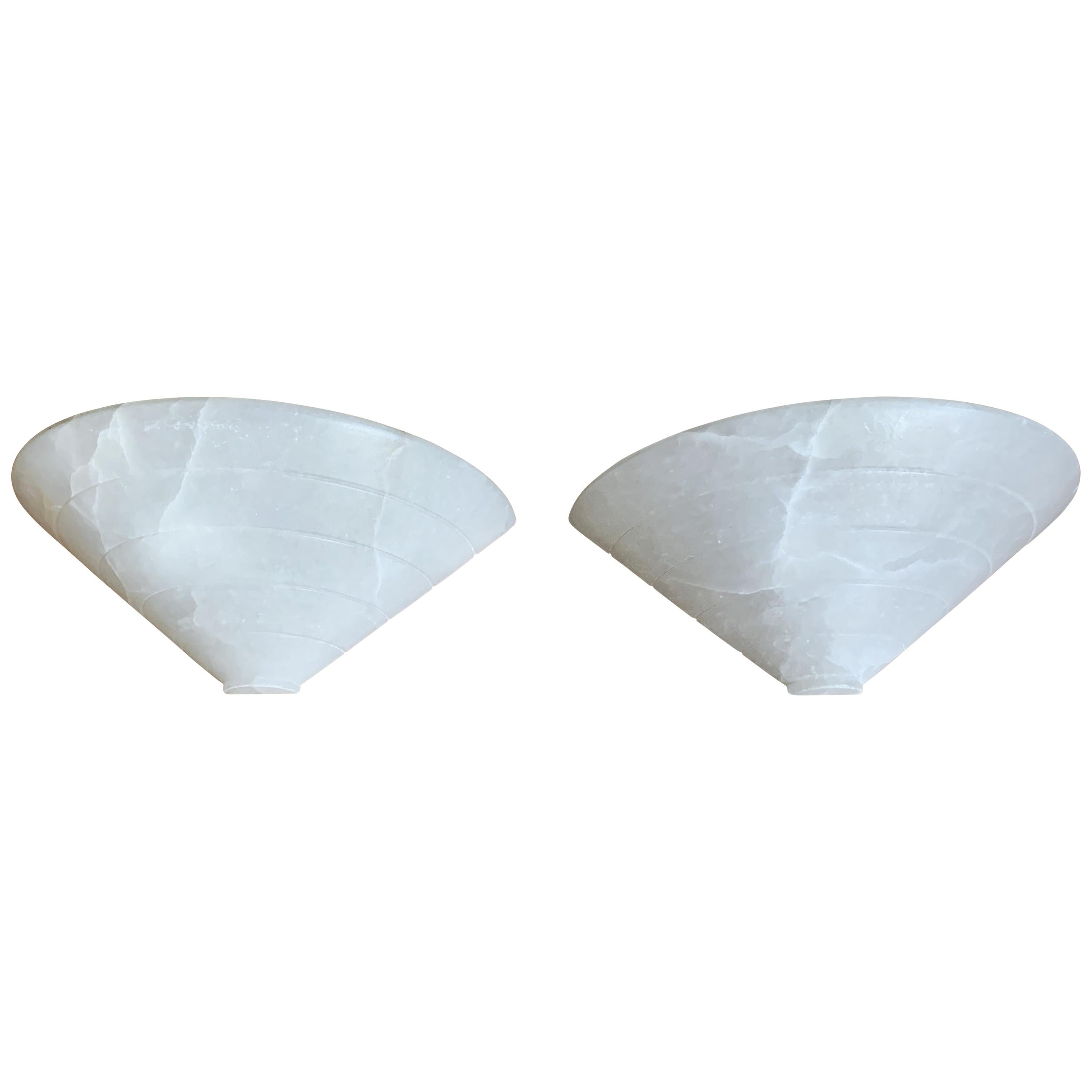 Alabaster Timeless Pair Wall Sconces Midcentury Design and Top Quality Lamps For Sale