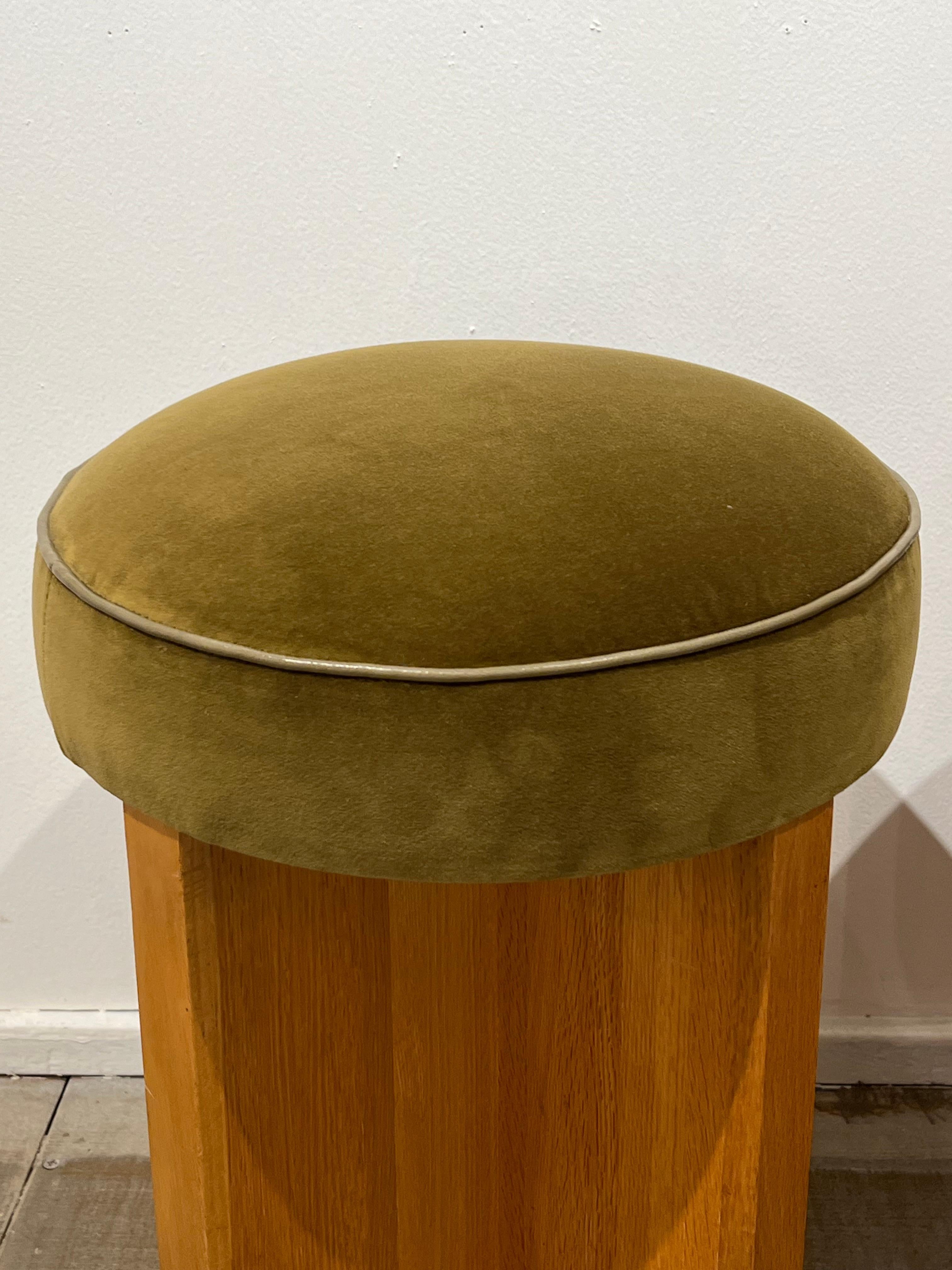 20th Century Midcentury Pair of Velvet and Oak Stools For Sale