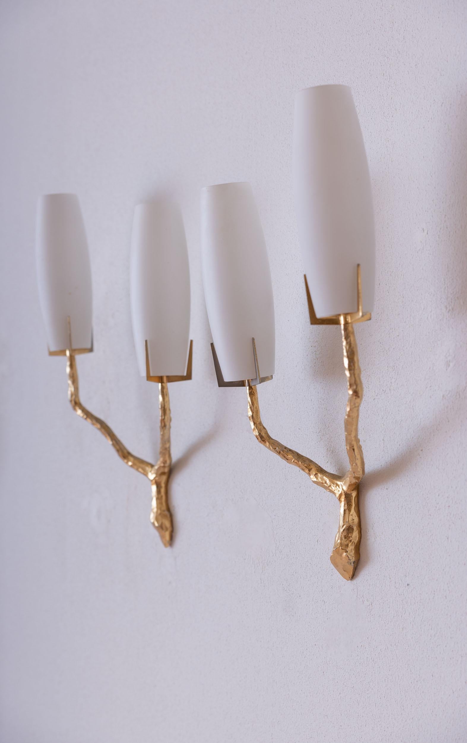 Midcentury pair of wall lights by Maison Arlus, France 1960 For Sale 3