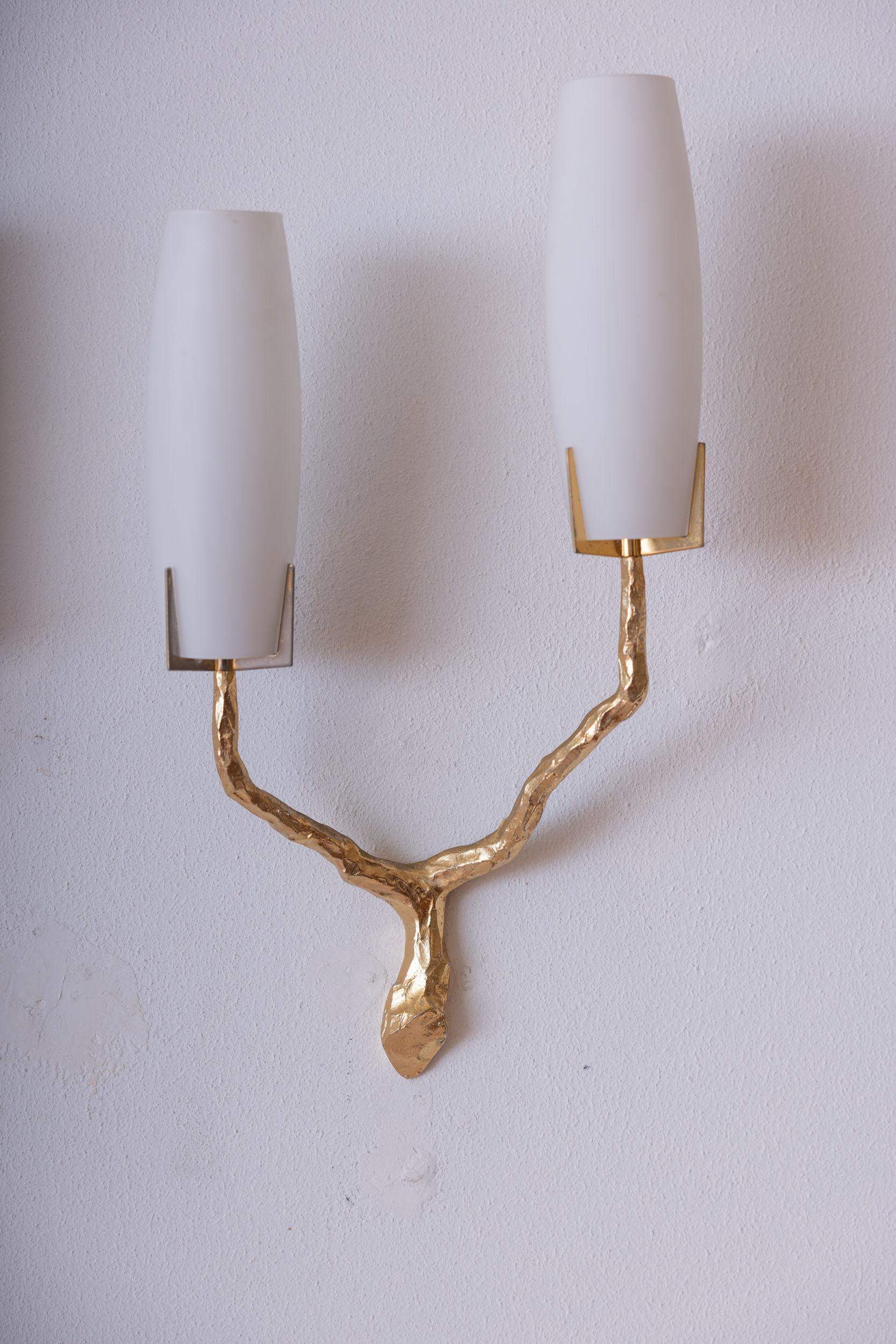 Midcentury pair of wall lights by Maison Arlus, France 1960 For Sale 5