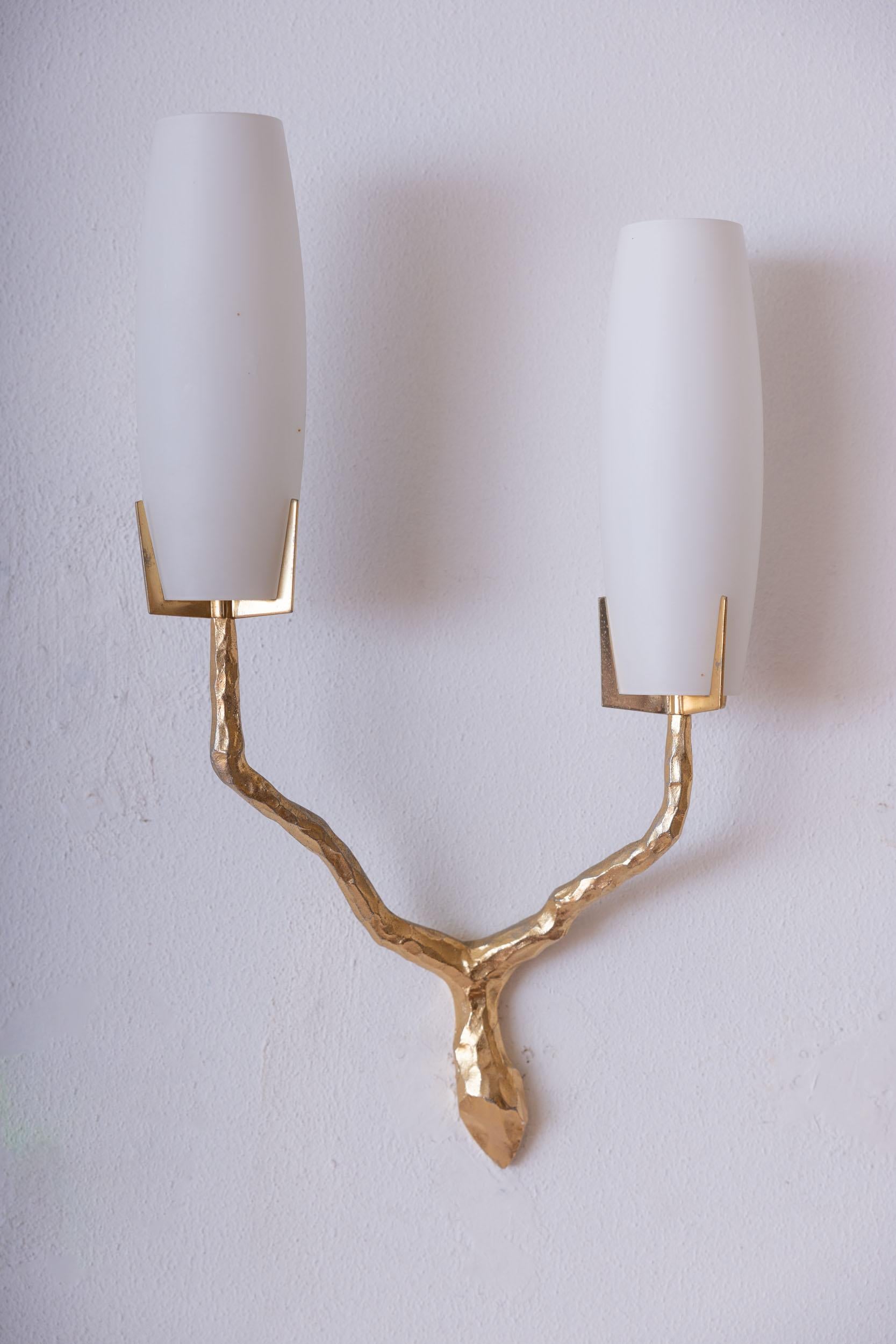 Midcentury pair of wall lights by Maison Arlus, France 1960 For Sale 6